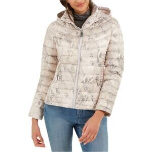 CALVIN KLEIN Packable Snakeskin Print Short Hooded Puffer Coat | XS